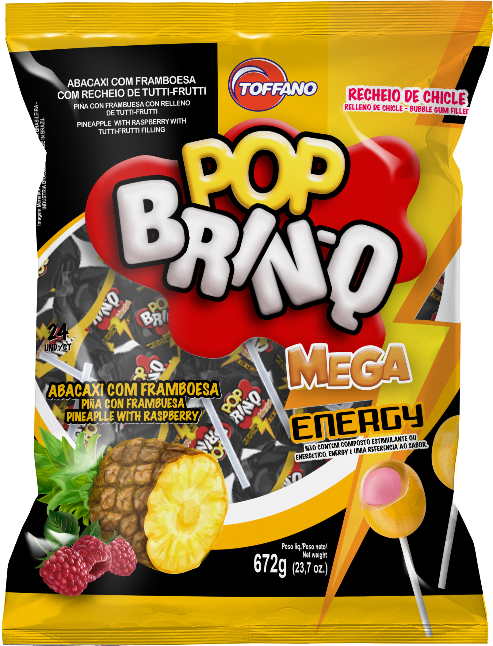 Pirulito Pop Brinq Mega Energy - Abacaxi com Framboesa